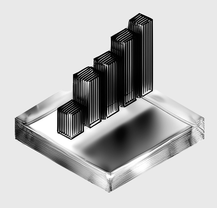 Isometric rendering of a rising bar chart
