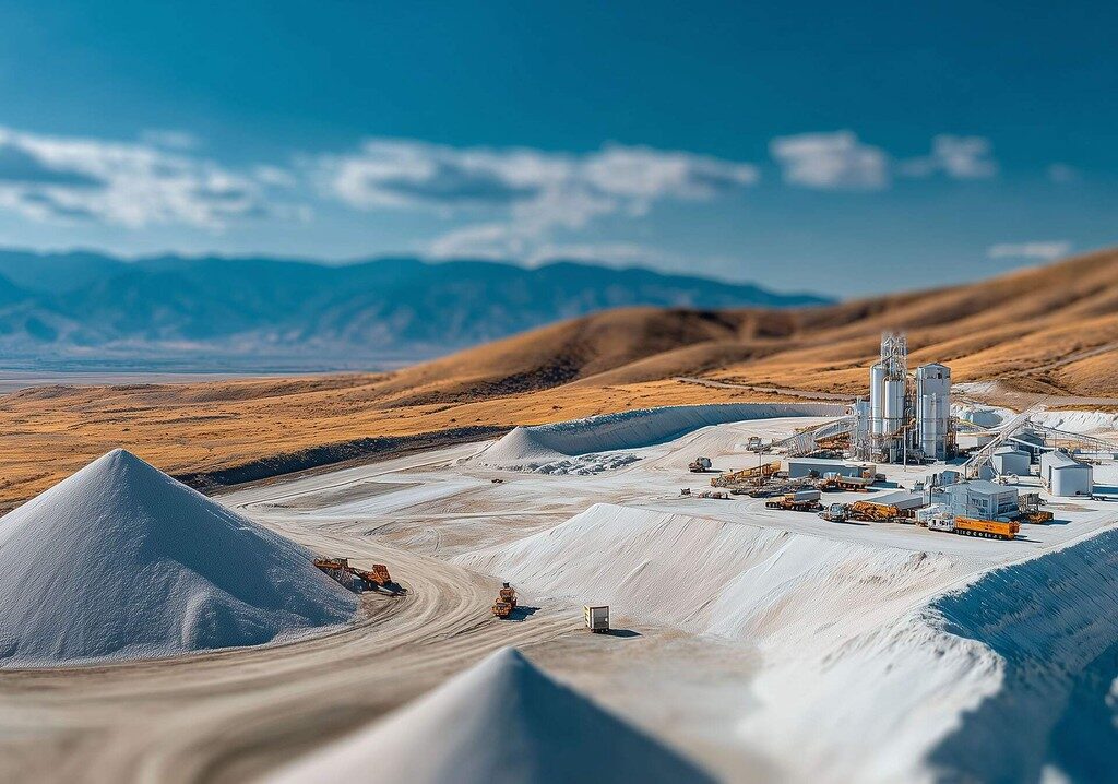 Open mining landscape with evaporation ponds